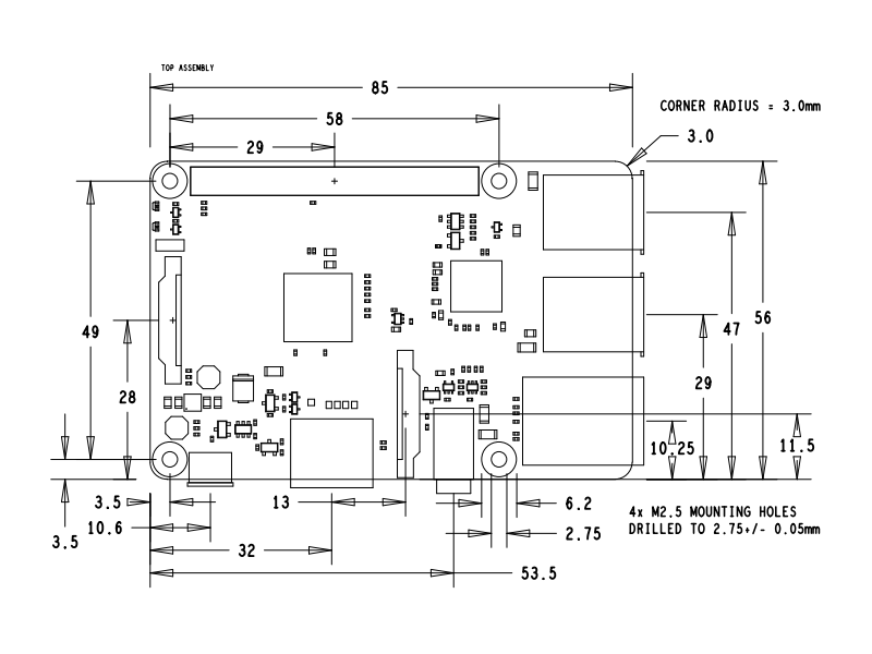 Raspberry Pi Model B+ Dimensions