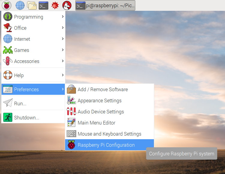 Raspberry Pi Configuration launch from menu