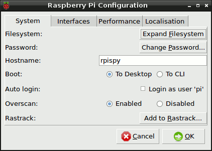 Raspberry Pi Config Tab 1