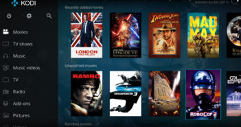 Kodi homescreen with movie thumbnails