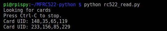 RC522 Module Simple Read Example