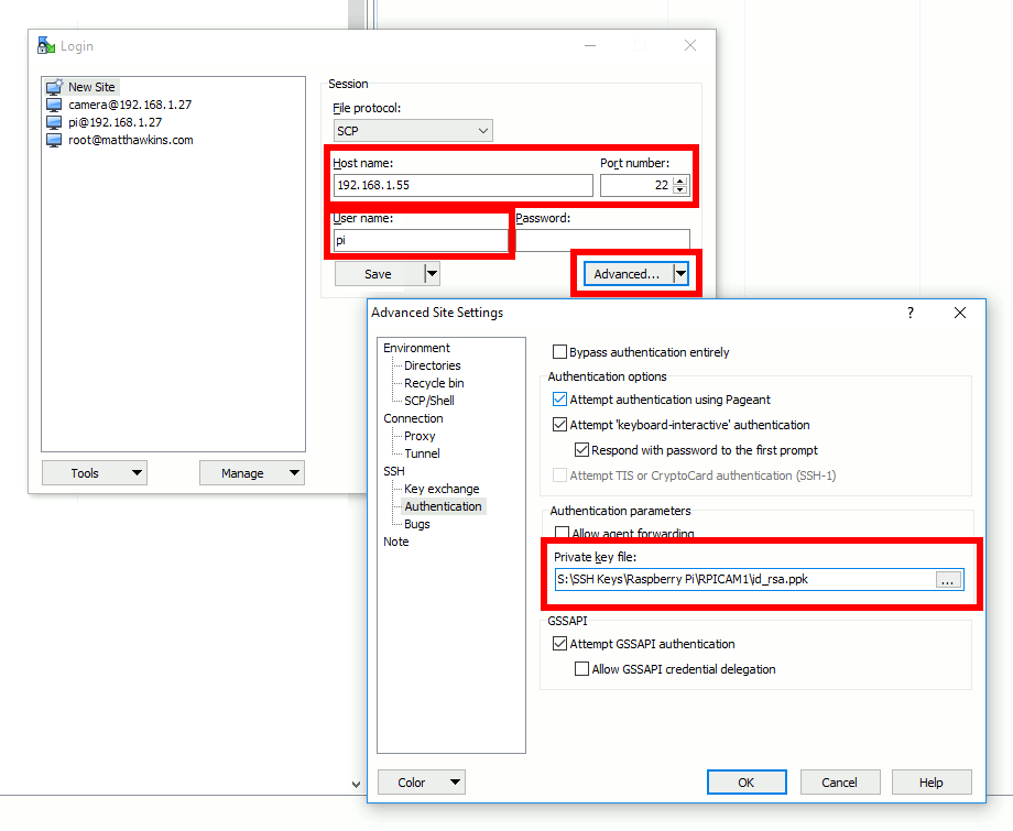 WinSCP Session SSH settings