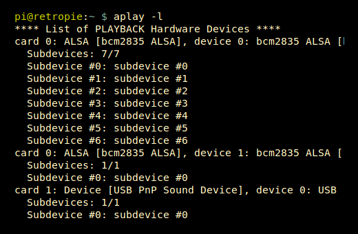 USB Sound Device Setup - aplay