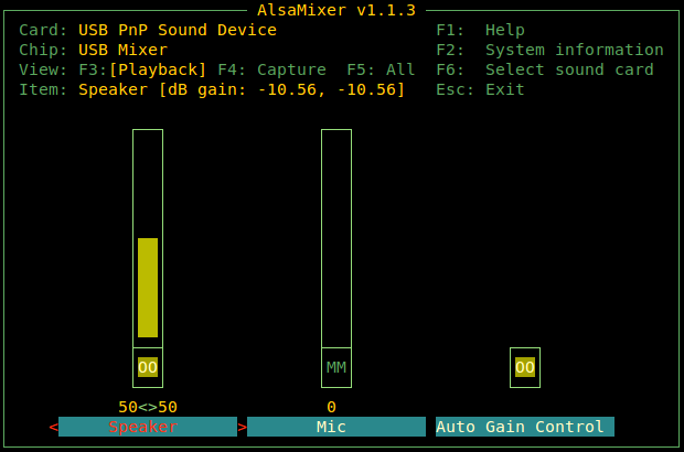 USB Sound Device Setup - Alsamixer