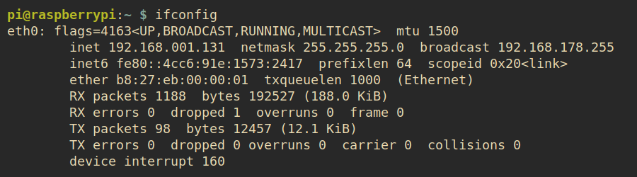 Pi Zero ifconfig example output