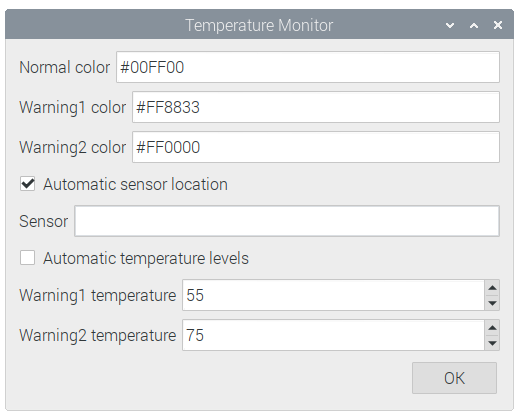 Raspberry Pi Temperature Monitor Settings