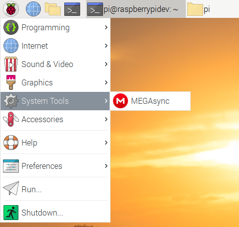 MEGAsync entry in Pi main menu